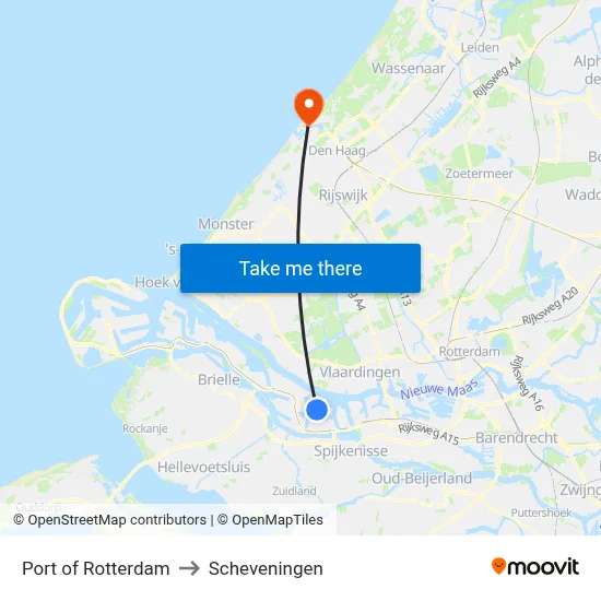 Port of Rotterdam to Scheveningen map