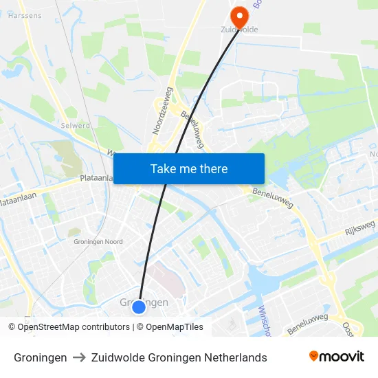 Groningen to Zuidwolde Groningen Netherlands map