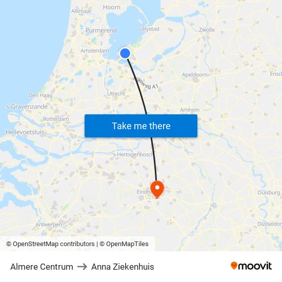 Almere Centrum to Anna Ziekenhuis map