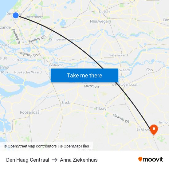 Den Haag Centraal to Anna Ziekenhuis map