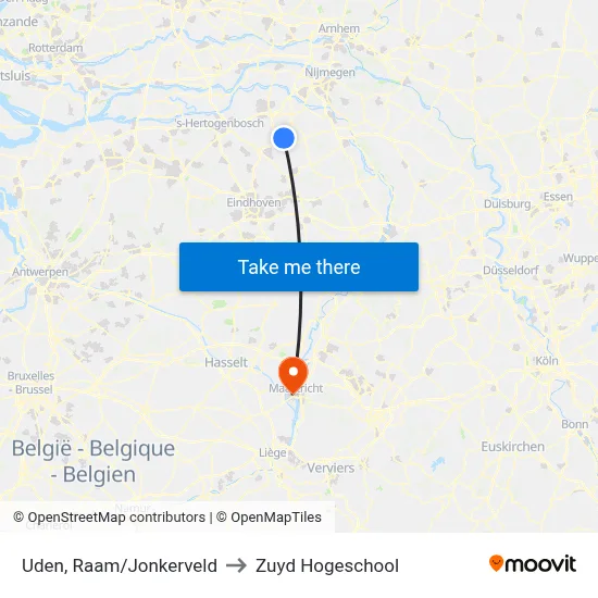 Uden, Raam/Jonkerveld to Zuyd Hogeschool map