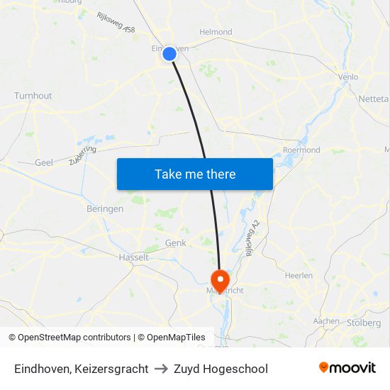 Eindhoven, Keizersgracht to Zuyd Hogeschool map