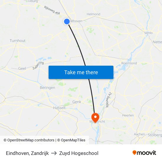 Eindhoven, Zandrijk to Zuyd Hogeschool map