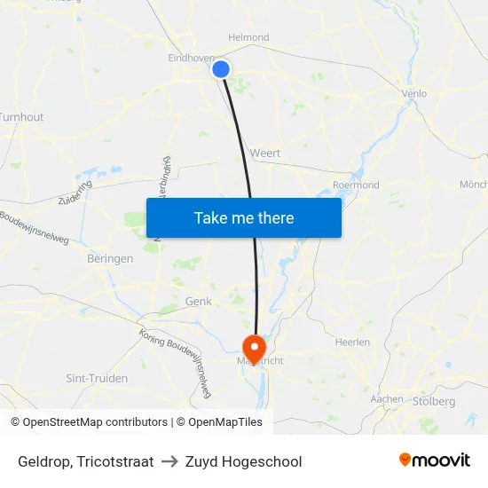 Geldrop, Tricotstraat to Zuyd Hogeschool map