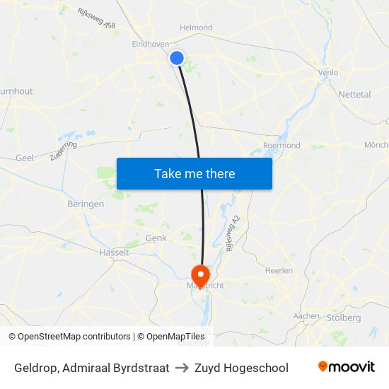 Geldrop, Admiraal Byrdstraat to Zuyd Hogeschool map