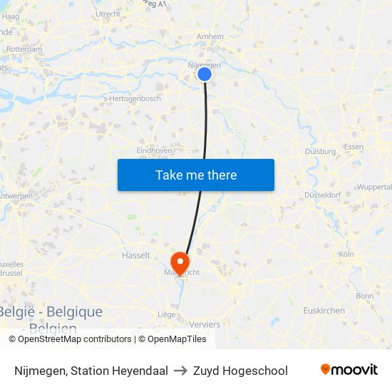 Nijmegen, Station Heyendaal to Zuyd Hogeschool map