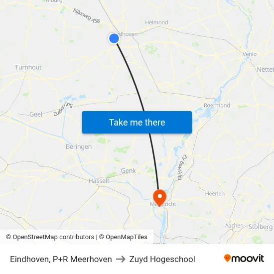 Eindhoven, P+R Meerhoven to Zuyd Hogeschool map