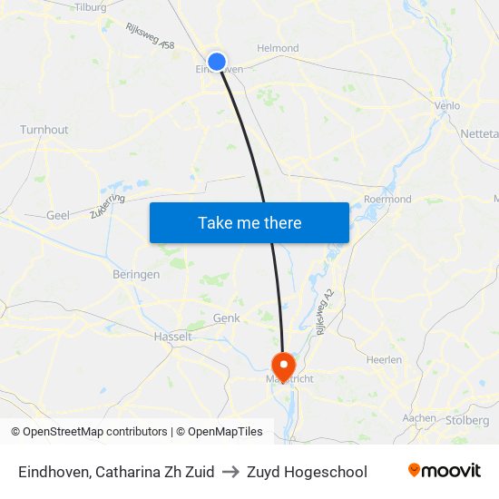 Eindhoven, Catharina Zh Zuid to Zuyd Hogeschool map