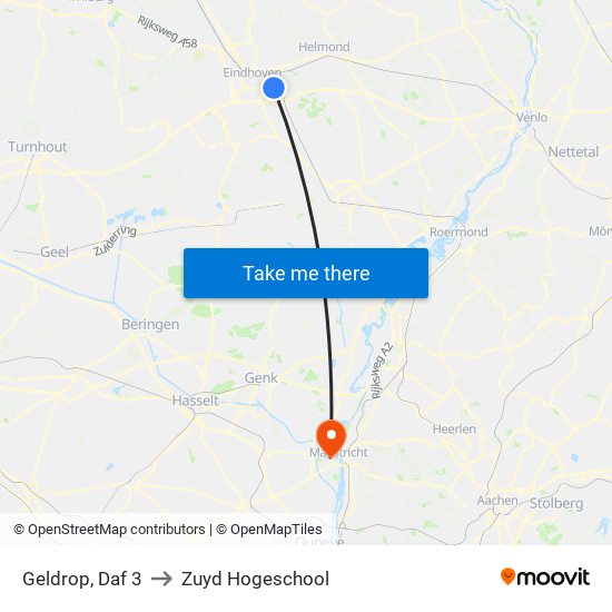 Geldrop, Daf 3 to Zuyd Hogeschool map