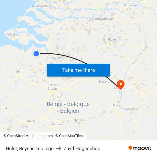 Hulst, Reynaertcollege to Zuyd Hogeschool map