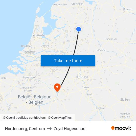 Hardenberg, Centrum to Zuyd Hogeschool map