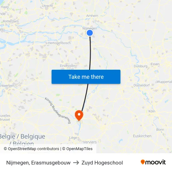 Nijmegen, Erasmusgebouw to Zuyd Hogeschool map