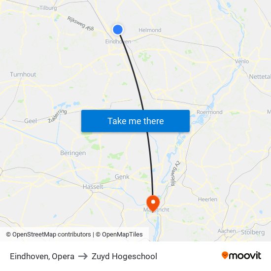 Eindhoven, Opera to Zuyd Hogeschool map