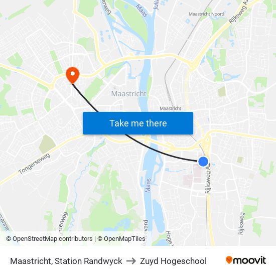 Maastricht, Station Randwyck to Zuyd Hogeschool map