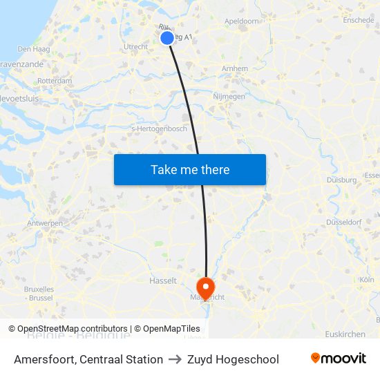 Amersfoort, Centraal Station to Zuyd Hogeschool map