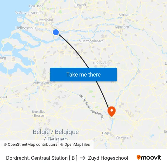 Dordrecht, Centraal Station [ B ] to Zuyd Hogeschool map