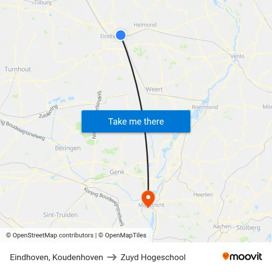 Eindhoven, Koudenhoven to Zuyd Hogeschool map
