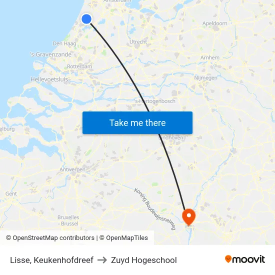 Lisse, Keukenhofdreef to Zuyd Hogeschool map