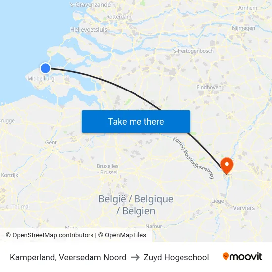 Kamperland, Veersedam Noord to Zuyd Hogeschool map