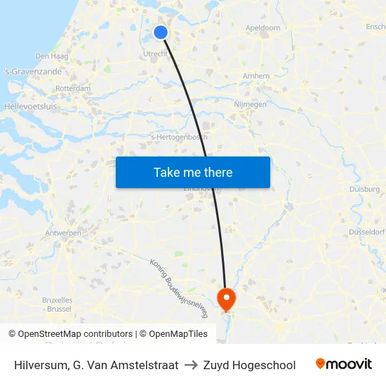Hilversum, G. Van Amstelstraat to Zuyd Hogeschool map
