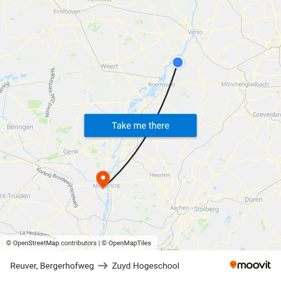 Reuver, Bergerhofweg to Zuyd Hogeschool map