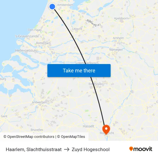 Haarlem, Slachthuisstraat to Zuyd Hogeschool map