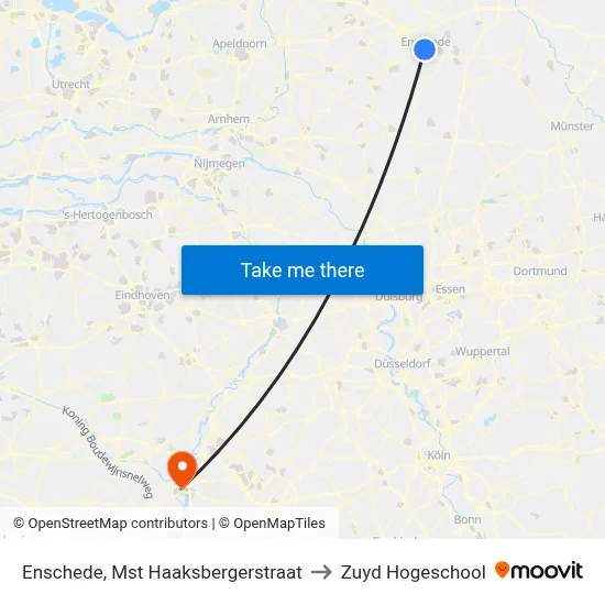 Enschede, Mst Haaksbergerstraat to Zuyd Hogeschool map