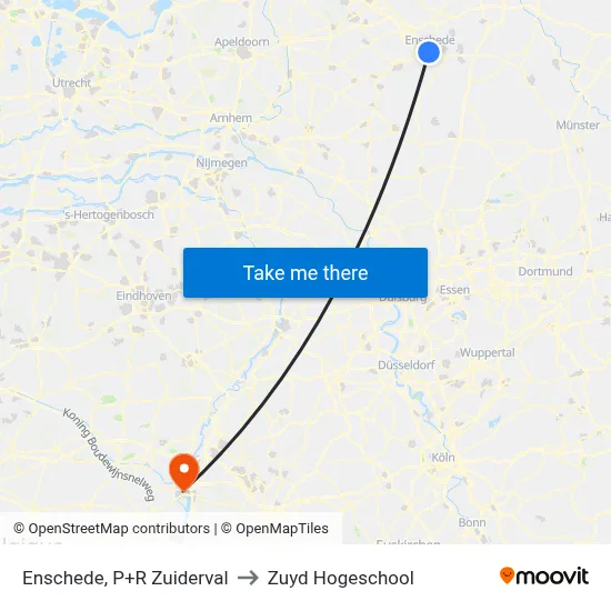 Enschede, P+R Zuiderval to Zuyd Hogeschool map