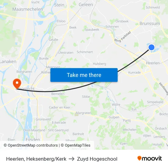 Heerlen, Heksenberg/Kerk to Zuyd Hogeschool map