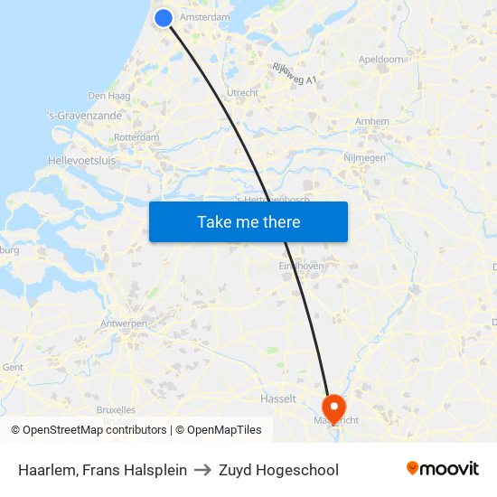 Haarlem, Frans Halsplein to Zuyd Hogeschool map