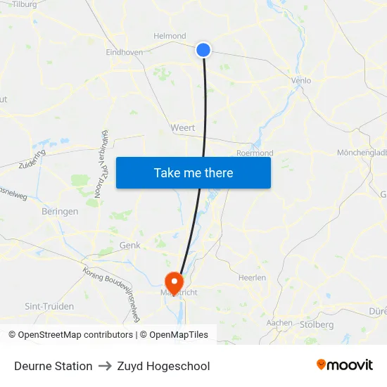 Deurne Station to Zuyd Hogeschool map
