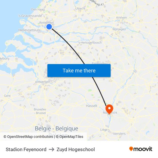 Stadion Feyenoord to Zuyd Hogeschool map