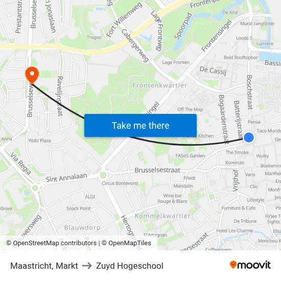 Maastricht, Markt to Zuyd Hogeschool map