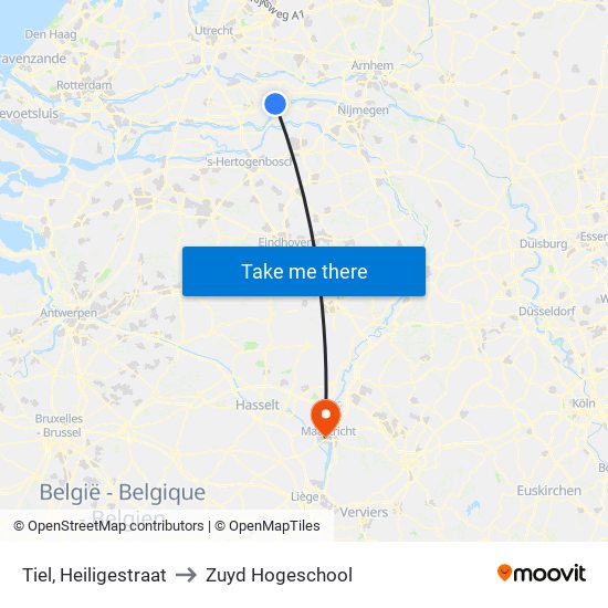 Tiel, Heiligestraat to Zuyd Hogeschool map