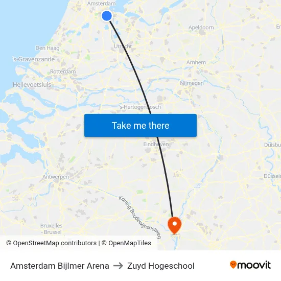 Amsterdam Bijlmer Arena to Zuyd Hogeschool map