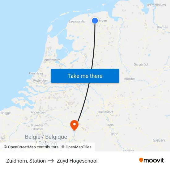 Zuidhorn, Station to Zuyd Hogeschool map