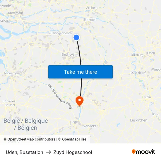 Uden, Busstation to Zuyd Hogeschool map