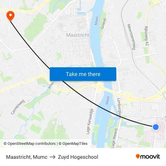Maastricht, Mumc to Zuyd Hogeschool map