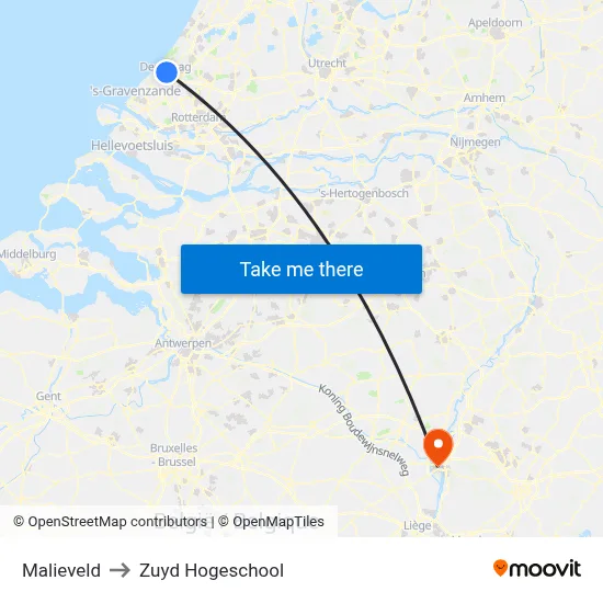 Malieveld to Zuyd Hogeschool map