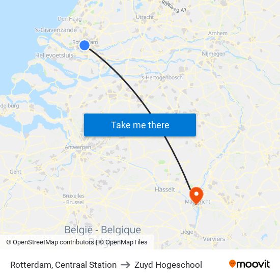 Rotterdam, Centraal Station to Zuyd Hogeschool map