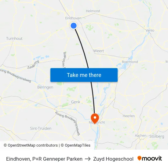 Eindhoven, P+R Genneper Parken to Zuyd Hogeschool map