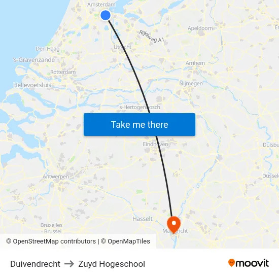 Duivendrecht to Zuyd Hogeschool map