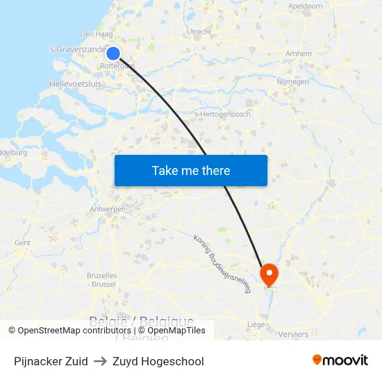 Pijnacker Zuid to Zuyd Hogeschool map