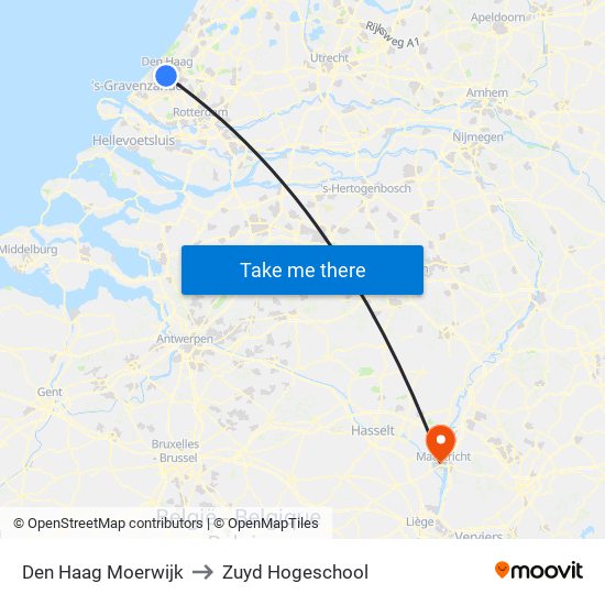 Den Haag Moerwijk to Zuyd Hogeschool map