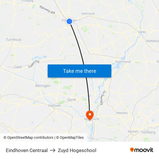 Eindhoven Centraal to Zuyd Hogeschool map