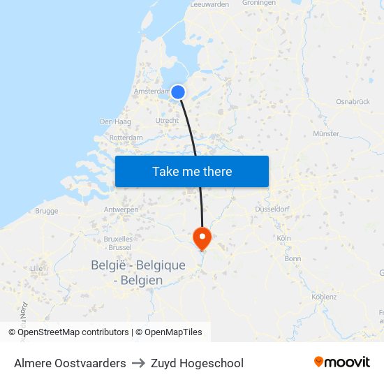 Almere Oostvaarders to Zuyd Hogeschool map