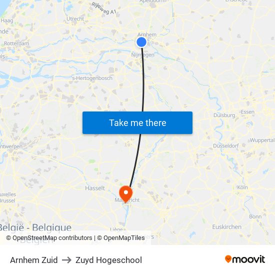 Arnhem Zuid to Zuyd Hogeschool map