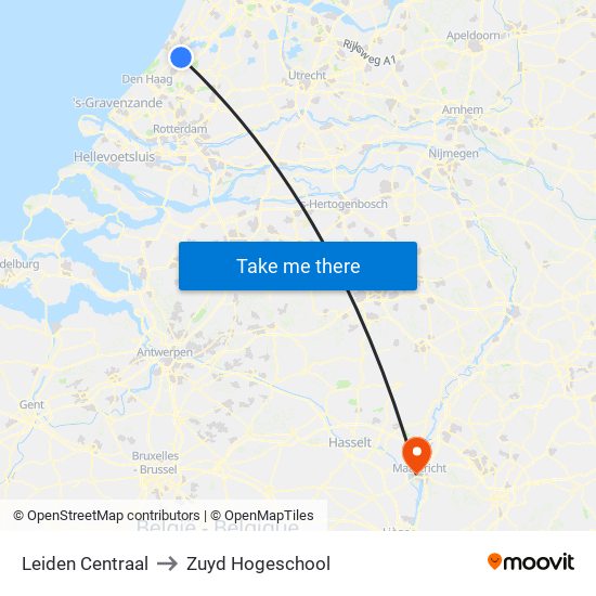 Leiden Centraal to Zuyd Hogeschool map