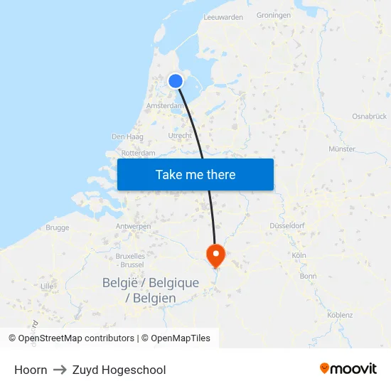 Hoorn to Zuyd Hogeschool map