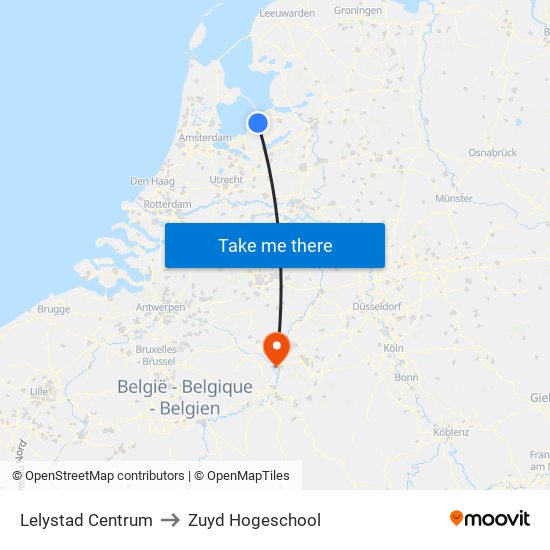 Lelystad Centrum to Zuyd Hogeschool map